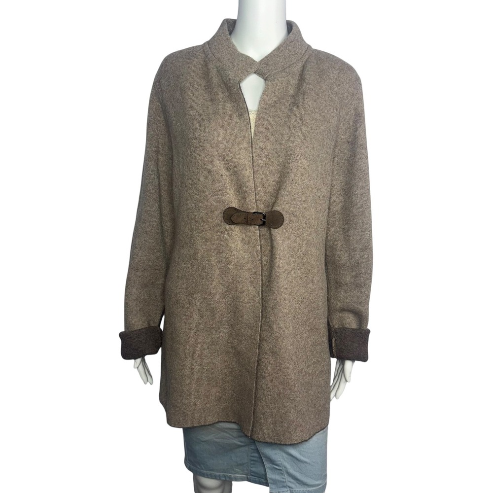 Chiaramente Italy Wool Blend Buckle Cardigan Jacket Tan Marled Large